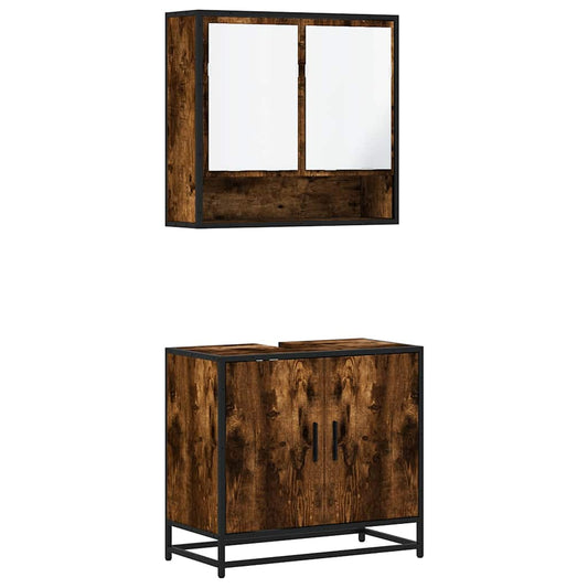 2 Piece Bathroom Furniture Set Smoked Oak Engineered Wood 2 Piece Bathroom Furniture Set Smoked Oak Engineered Wood