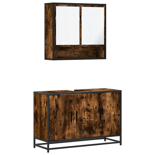 2 Piece Bathroom Furniture Set Smoked Oak Engineered Wood 2 Piece Bathroom Furniture Set Smoked Oak Engineered Wood
