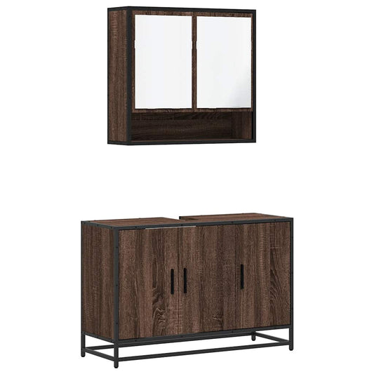2 Piece Bathroom Furniture Set Brown Oak Engineered Wood 2 Piece Bathroom Furniture Set Brown Oak Engineered Wood