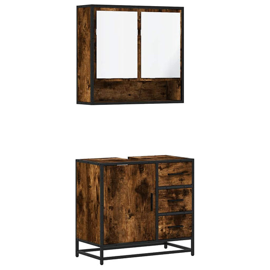 2 Piece Bathroom Furniture Set Smoked Oak Engineered Wood 2 Piece Bathroom Furniture Set Smoked Oak Engineered Wood