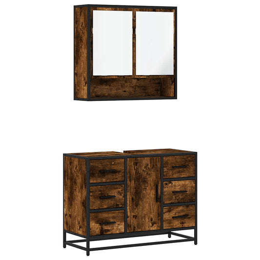 2 Piece Bathroom Furniture Set Smoked Oak Engineered Wood 2 Piece Bathroom Furniture Set Smoked Oak Engineered Wood