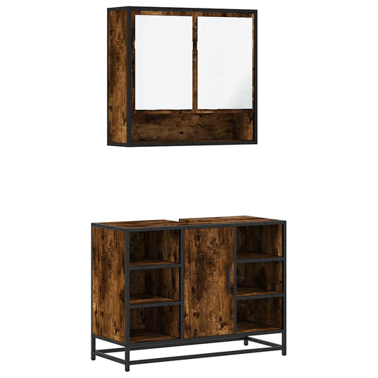 2 Piece Bathroom Furniture Set Smoked Oak Engineered Wood 2 Piece Bathroom Furniture Set Smoked Oak Engineered Wood