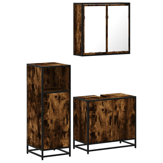 3 Piece Bathroom Furniture Set Smoked Oak Engineered Wood 3 Piece Bathroom Furniture Set Smoked Oak Engineered Wood