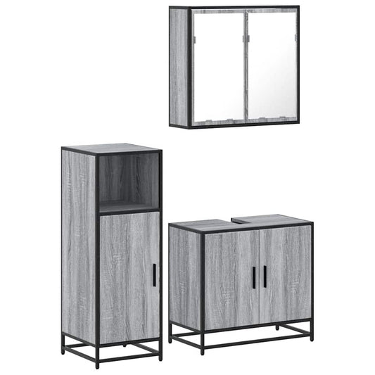 3 Piece Bathroom Furniture Set Grey Sonoma Engineered Wood 3 Piece Bathroom Furniture Set Grey Sonoma Engineered Wood