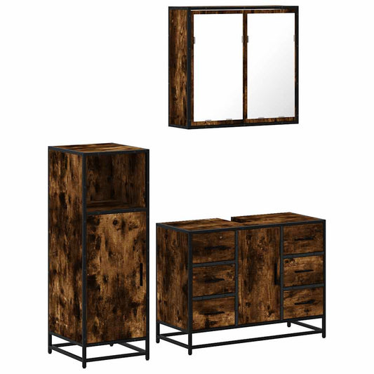 3 Piece Bathroom Furniture Set Smoked Oak Engineered Wood 3 Piece Bathroom Furniture Set Smoked Oak Engineered Wood