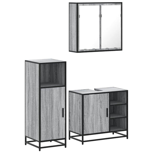 3 Piece Bathroom Furniture Set Grey Sonoma Engineered Wood 3 Piece Bathroom Furniture Set Grey Sonoma Engineered Wood