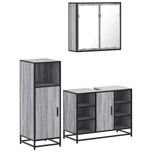 3 Piece Bathroom Furniture Set Grey Sonoma Engineered Wood 3 Piece Bathroom Furniture Set Grey Sonoma Engineered Wood