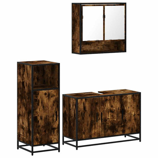 3 Piece Bathroom Furniture Set Smoked Oak Engineered Wood 3 Piece Bathroom Furniture Set Smoked Oak Engineered Wood