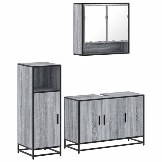 3 Piece Bathroom Furniture Set Grey Sonoma Engineered Wood 3 Piece Bathroom Furniture Set Grey Sonoma Engineered Wood