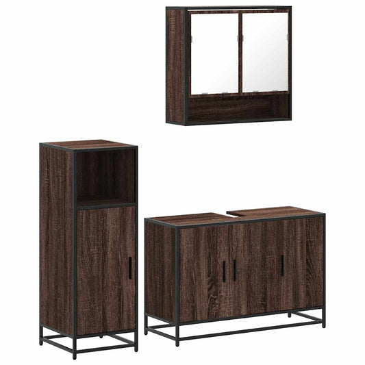 3 Piece Bathroom Furniture Set Brown Oak Engineered Wood 3 Piece Bathroom Furniture Set Brown Oak Engineered Wood