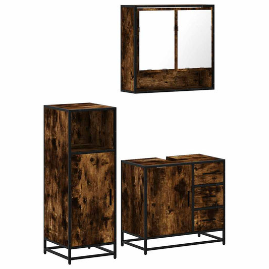 3 Piece Bathroom Furniture Set Smoked Oak Engineered Wood 3 Piece Bathroom Furniture Set Smoked Oak Engineered Wood