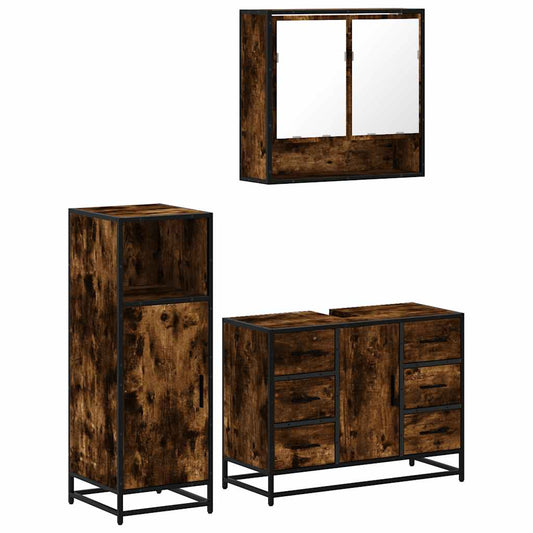3 Piece Bathroom Furniture Set Smoked Oak Engineered Wood 3 Piece Bathroom Furniture Set Smoked Oak Engineered Wood