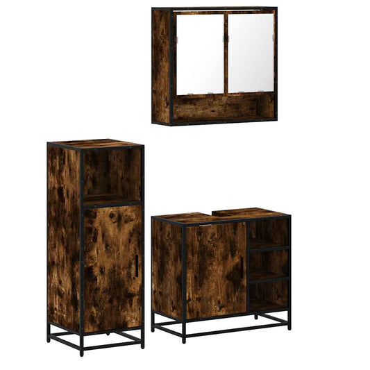3 Piece Bathroom Furniture Set Smoked Oak Engineered Wood 3 Piece Bathroom Furniture Set Smoked Oak Engineered Wood