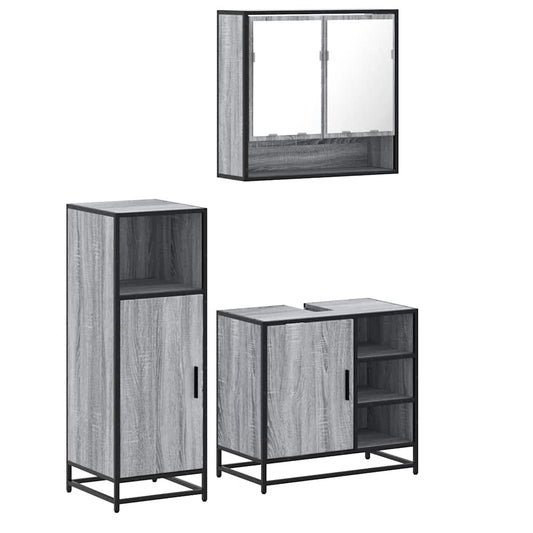 3 Piece Bathroom Furniture Set Grey Sonoma Engineered Wood 3 Piece Bathroom Furniture Set Grey Sonoma Engineered Wood