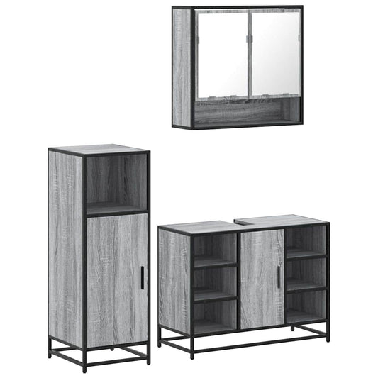 3 Piece Bathroom Furniture Set Grey Sonoma Engineered Wood 3 Piece Bathroom Furniture Set Grey Sonoma Engineered Wood