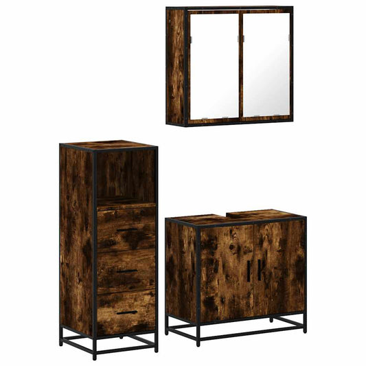 3 Piece Bathroom Furniture Set Smoked Oak Engineered Wood 3 Piece Bathroom Furniture Set Smoked Oak Engineered Wood