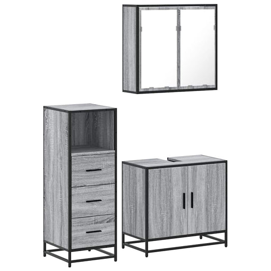3 Piece Bathroom Furniture Set Grey Sonoma Engineered Wood 3 Piece Bathroom Furniture Set Grey Sonoma Engineered Wood