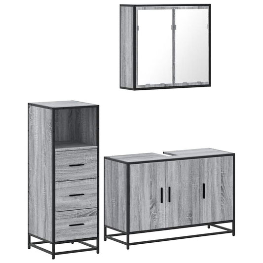 3 Piece Bathroom Furniture Set Grey Sonoma Engineered Wood 3 Piece Bathroom Furniture Set Grey Sonoma Engineered Wood
