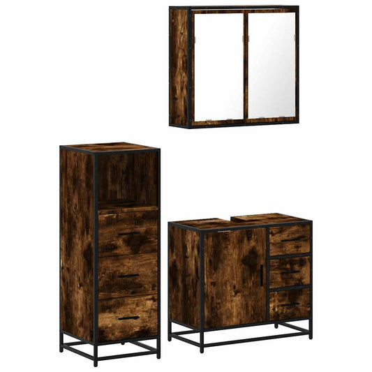 3 Piece Bathroom Furniture Set Smoked Oak Engineered Wood 3 Piece Bathroom Furniture Set Smoked Oak Engineered Wood