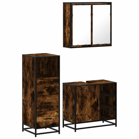 3 Piece Bathroom Furniture Set Smoked Oak Engineered Wood 3 Piece Bathroom Furniture Set Smoked Oak Engineered Wood
