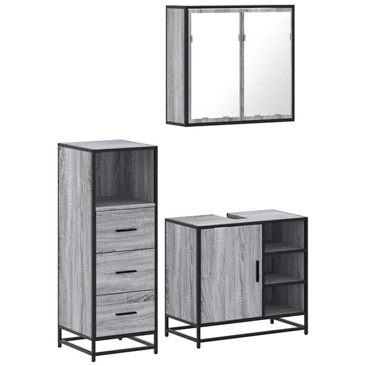 3 Piece Bathroom Furniture Set Grey Sonoma Engineered Wood 3 Piece Bathroom Furniture Set Grey Sonoma Engineered Wood