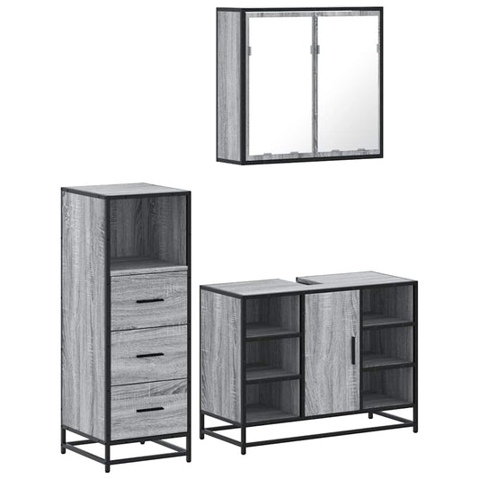 3 Piece Bathroom Furniture Set Grey Sonoma Engineered Wood 3 Piece Bathroom Furniture Set Grey Sonoma Engineered Wood