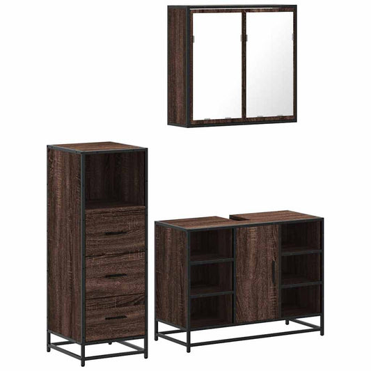 3 Piece Bathroom Furniture Set Brown Oak Engineered Wood 3 Piece Bathroom Furniture Set Brown Oak Engineered Wood