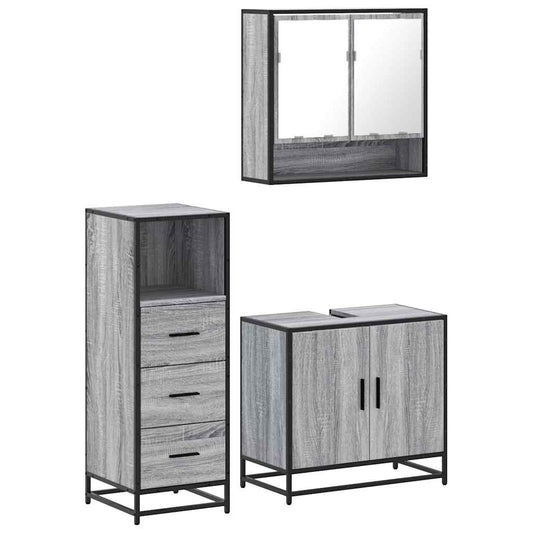 3 Piece Bathroom Furniture Set Grey Sonoma Engineered Wood 3 Piece Bathroom Furniture Set Grey Sonoma Engineered Wood