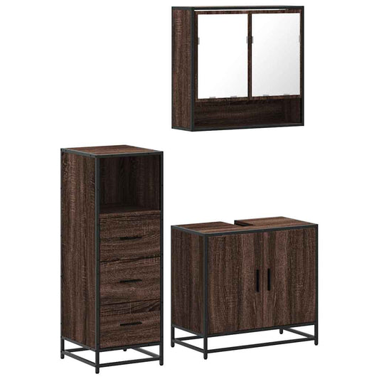 3 Piece Bathroom Furniture Set Brown Oak Engineered Wood 3 Piece Bathroom Furniture Set Brown Oak Engineered Wood