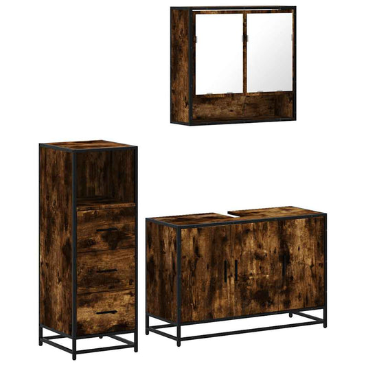 3 Piece Bathroom Furniture Set Smoked Oak Engineered Wood 3 Piece Bathroom Furniture Set Smoked Oak Engineered Wood