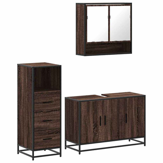 3 Piece Bathroom Furniture Set Brown Oak Engineered Wood 3 Piece Bathroom Furniture Set Brown Oak Engineered Wood