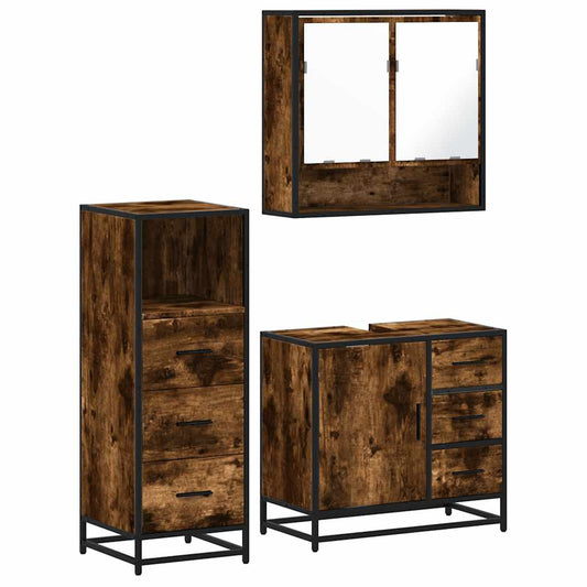 3 Piece Bathroom Furniture Set Smoked Oak Engineered Wood 3 Piece Bathroom Furniture Set Smoked Oak Engineered Wood