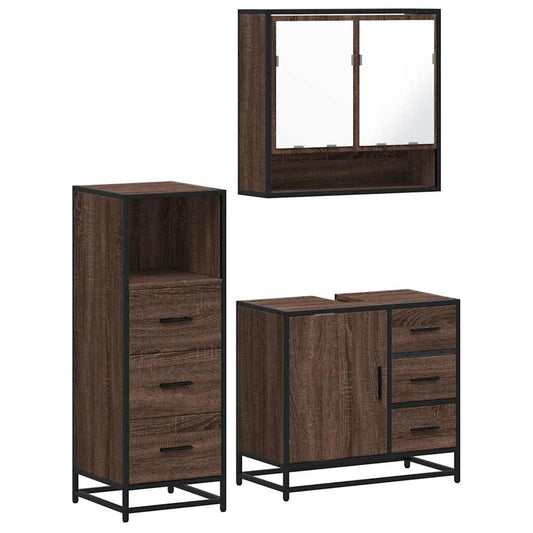 3 Piece Bathroom Furniture Set Brown Oak Engineered Wood 3 Piece Bathroom Furniture Set Brown Oak Engineered Wood