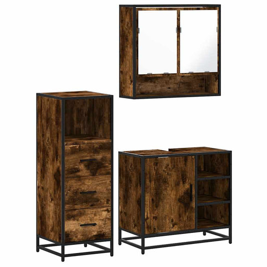 3 Piece Bathroom Furniture Set Smoked Oak Engineered Wood 3 Piece Bathroom Furniture Set Smoked Oak Engineered Wood