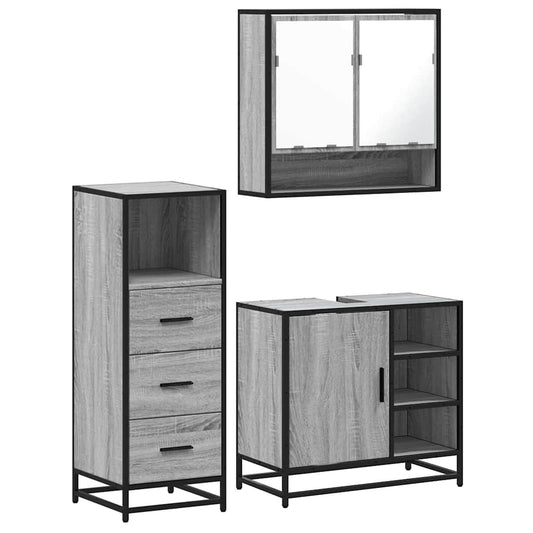 3 Piece Bathroom Furniture Set Grey Sonoma Engineered Wood 3 Piece Bathroom Furniture Set Grey Sonoma Engineered Wood