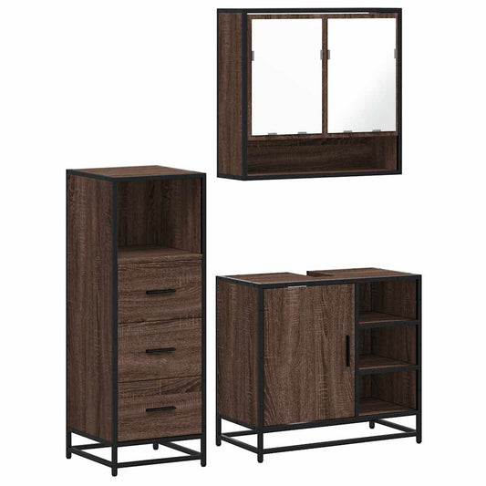 3 Piece Bathroom Furniture Set Brown Oak Engineered Wood 3 Piece Bathroom Furniture Set Brown Oak Engineered Wood
