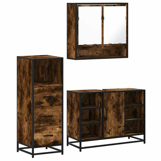 3 Piece Bathroom Furniture Set Smoked Oak Engineered Wood 3 Piece Bathroom Furniture Set Smoked Oak Engineered Wood