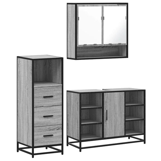 3 Piece Bathroom Furniture Set Grey Sonoma Engineered Wood 3 Piece Bathroom Furniture Set Grey Sonoma Engineered Wood
