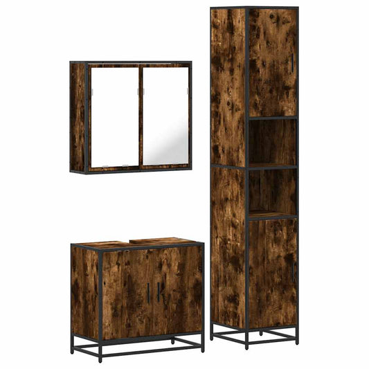 3 Piece Bathroom Furniture Set Smoked Oak Engineered Wood 3 Piece Bathroom Furniture Set Smoked Oak Engineered Wood