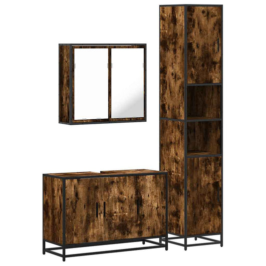 3 Piece Bathroom Furniture Set Smoked Oak Engineered Wood 3 Piece Bathroom Furniture Set Smoked Oak Engineered Wood