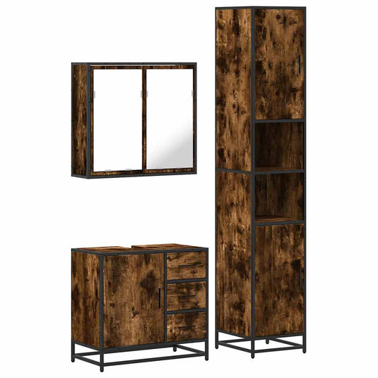 3 Piece Bathroom Furniture Set Smoked Oak Engineered Wood 3 Piece Bathroom Furniture Set Smoked Oak Engineered Wood