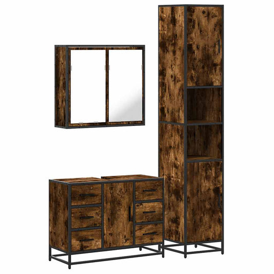 3 Piece Bathroom Furniture Set Smoked Oak Engineered Wood 3 Piece Bathroom Furniture Set Smoked Oak Engineered Wood