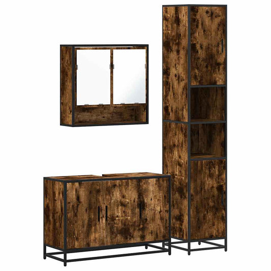 3 Piece Bathroom Furniture Set Smoked Oak Engineered Wood 3 Piece Bathroom Furniture Set Smoked Oak Engineered Wood