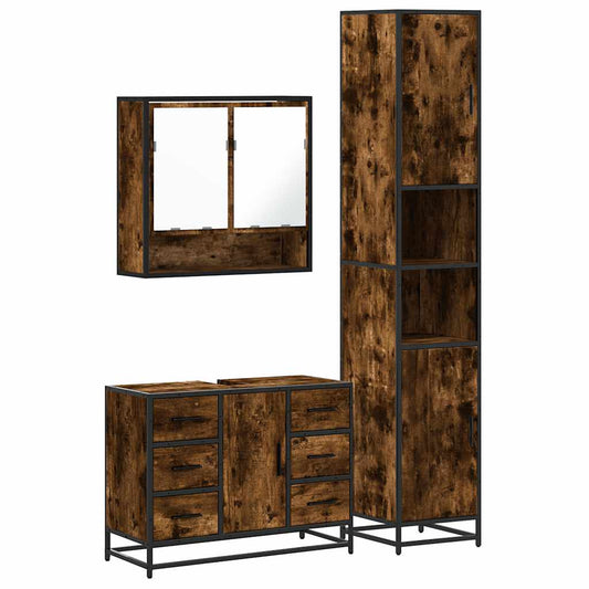 3 Piece Bathroom Furniture Set Smoked Oak Engineered Wood 3 Piece Bathroom Furniture Set Smoked Oak Engineered Wood