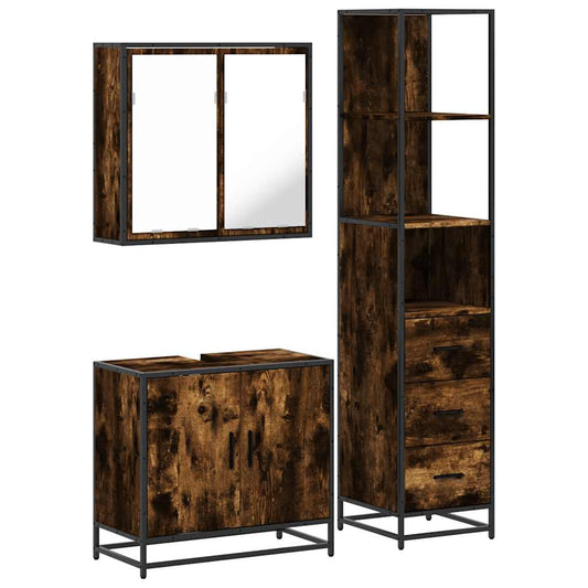 3 Piece Bathroom Furniture Set Smoked Oak Engineered Wood 3 Piece Bathroom Furniture Set Smoked Oak Engineered Wood