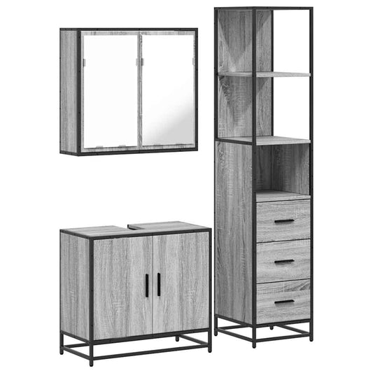 3 Piece Bathroom Furniture Set Grey Sonoma Engineered Wood 3 Piece Bathroom Furniture Set Grey Sonoma Engineered Wood
