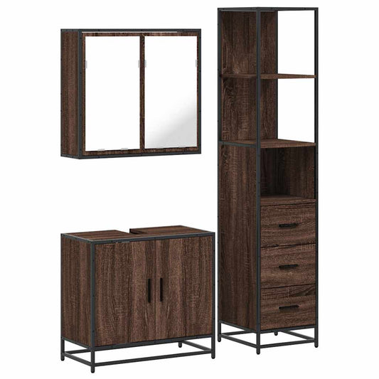 3 Piece Bathroom Furniture Set Brown Oak Engineered Wood 3 Piece Bathroom Furniture Set Brown Oak Engineered Wood