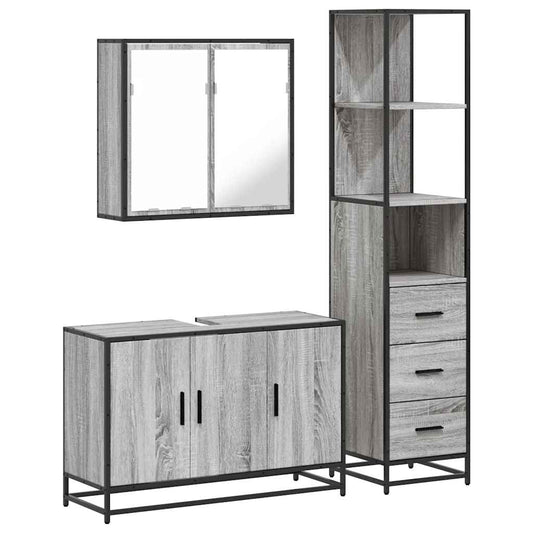 3 Piece Bathroom Furniture Set Grey Sonoma Engineered Wood 3 Piece Bathroom Furniture Set Grey Sonoma Engineered Wood