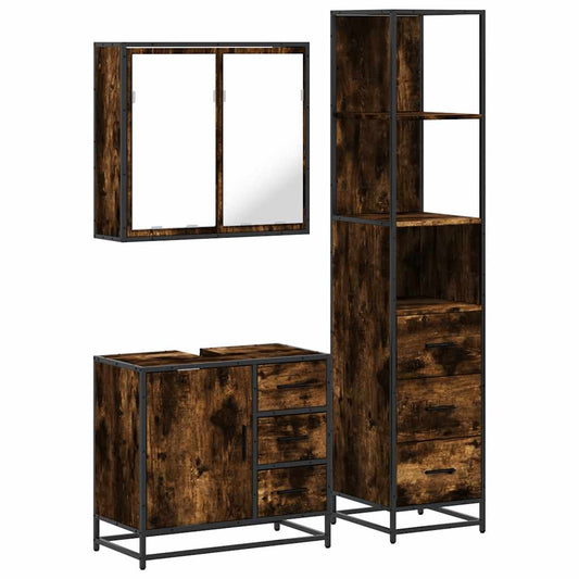 3 Piece Bathroom Furniture Set Smoked Oak Engineered Wood 3 Piece Bathroom Furniture Set Smoked Oak Engineered Wood
