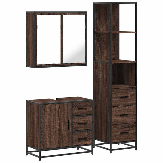 3 Piece Bathroom Furniture Set Brown Oak Engineered Wood 3 Piece Bathroom Furniture Set Brown Oak Engineered Wood